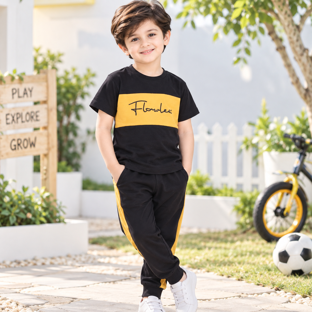 Funsies / Soft Cotton 'Flawless' Printed Black & Yellow 2 pc set