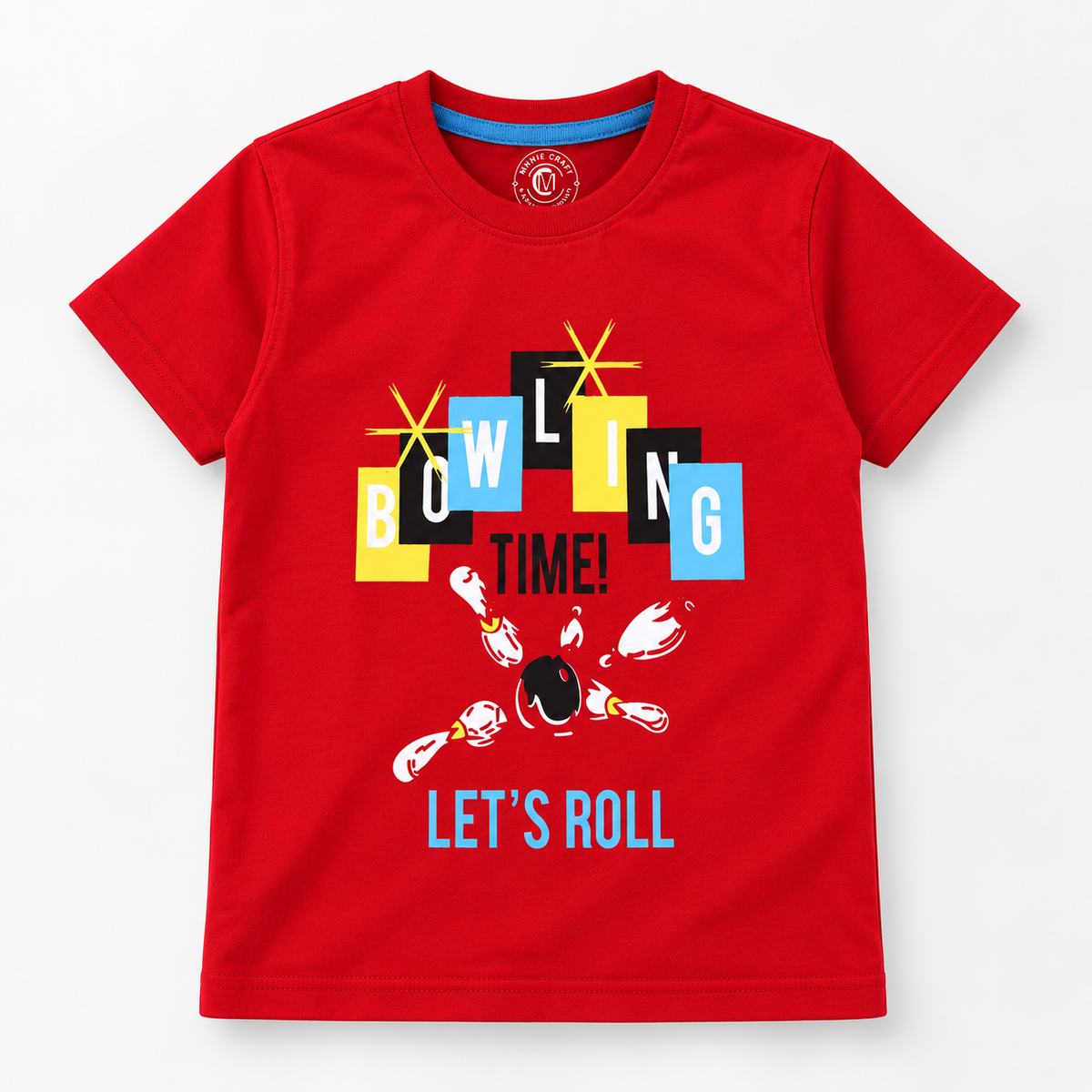 Minnie Craft / Boys 'Bowling Time' Printed Soft Organic Cotton Red T-Shirt