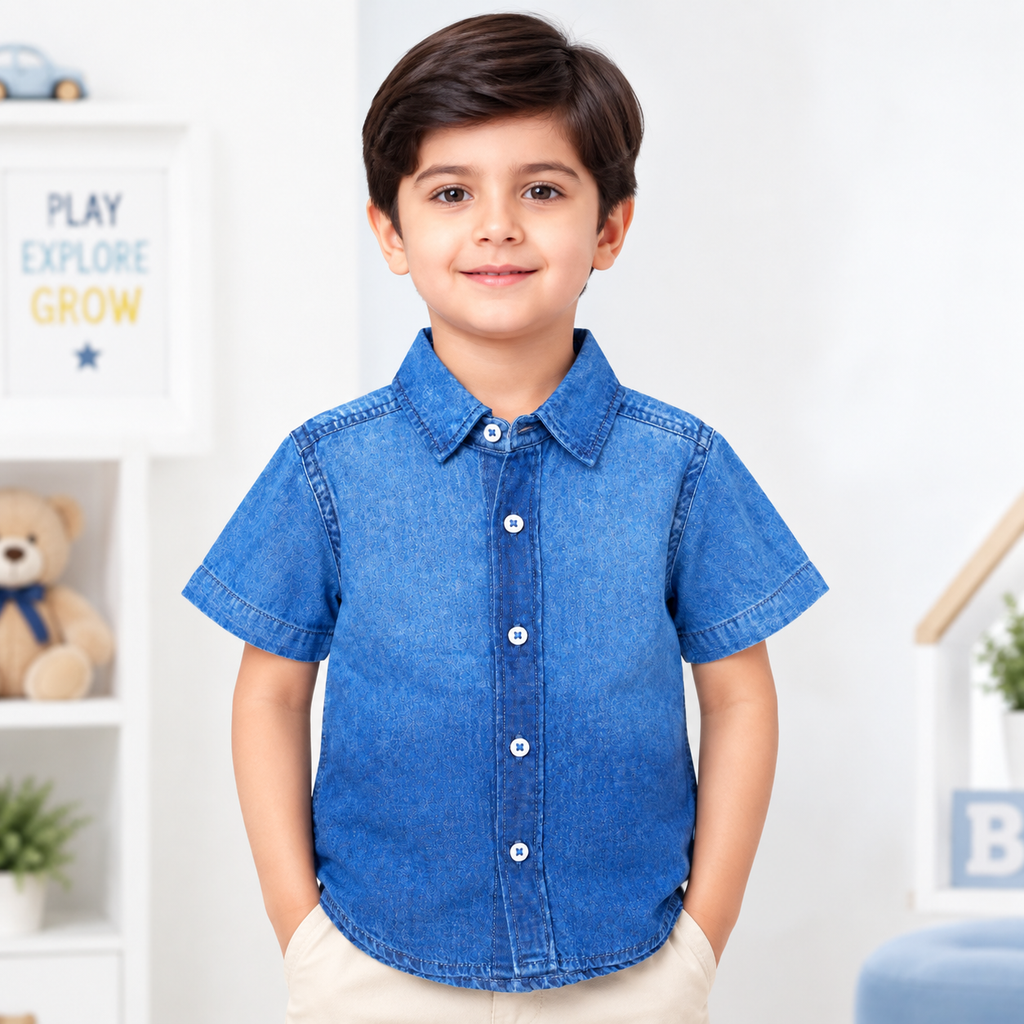 Minnie Minors / Faded Design Cotton Light Blue Casual Shirt