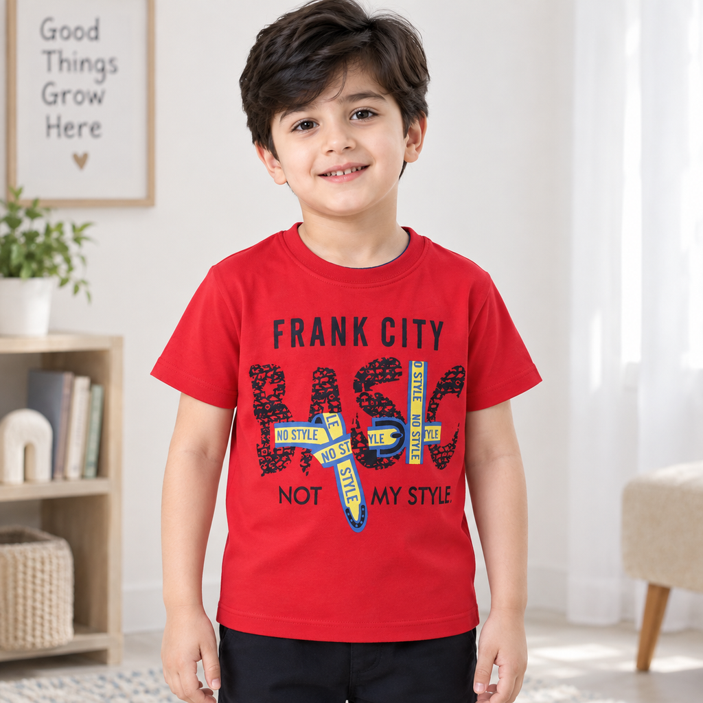 Minnie Craft / Boys 'Basic' Printed Soft Organic Cotton Red T-Shirt