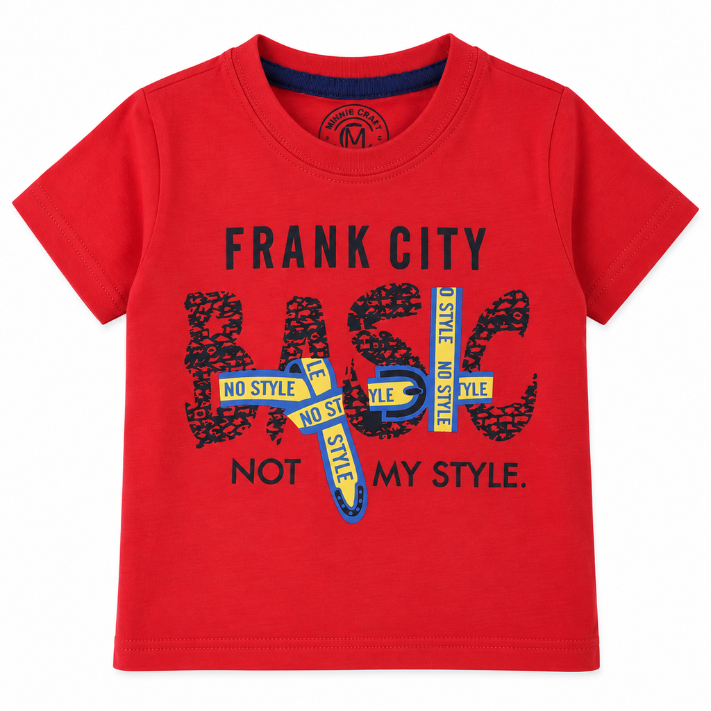 Minnie Craft / Boys 'Basic' Printed Soft Organic Cotton Red T-Shirt