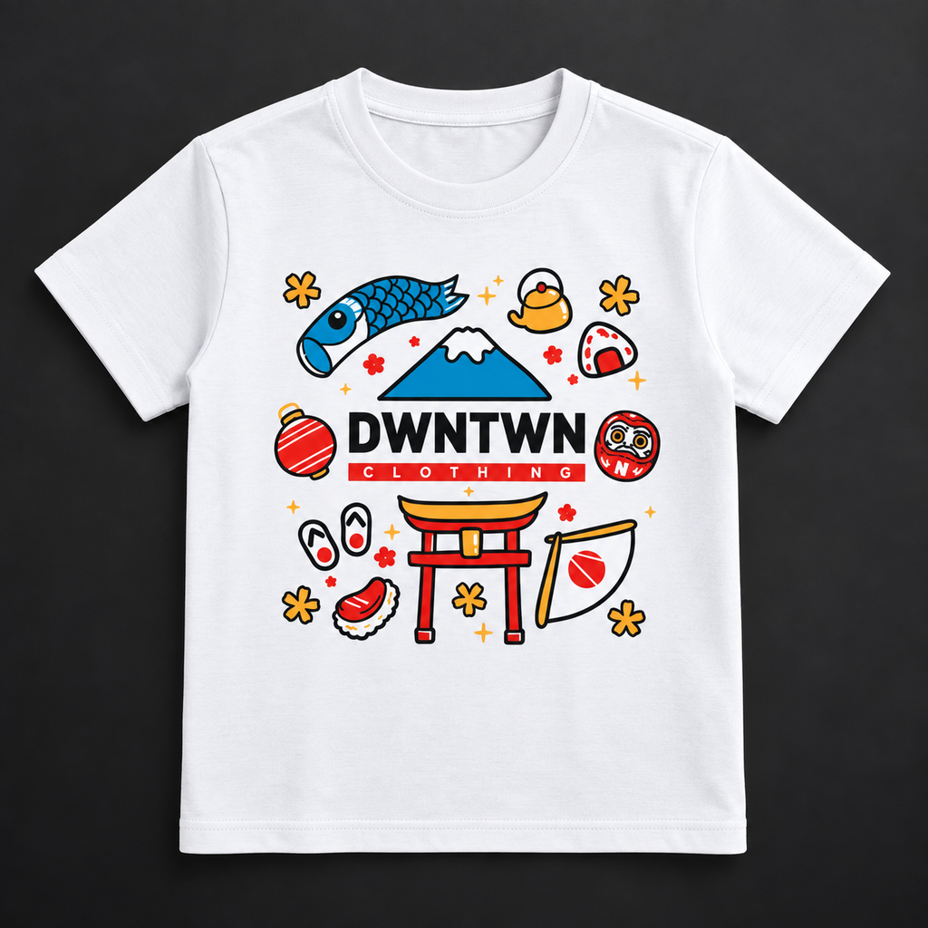 Downtown Kids - Soft Organic Cotton Printed White T-Shirt / Unisex