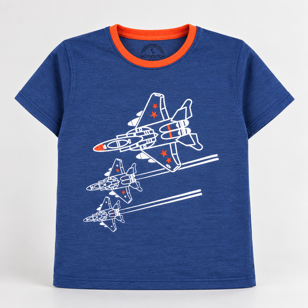 Hopscotch-Kids / Boys 'Jet' Printed Design Soft Stretchable Cotton T-Shirt