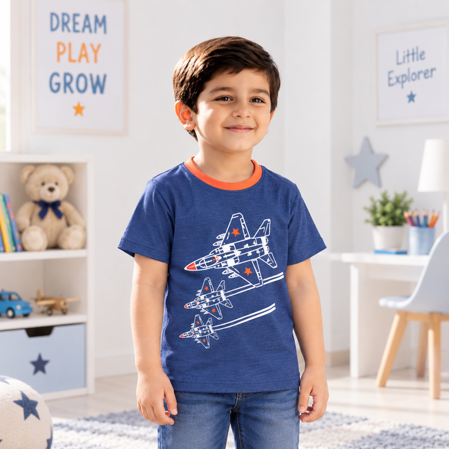 Hopscotch-Kids / Boys 'Jet' Printed Design Soft Stretchable Cotton T-Shirt