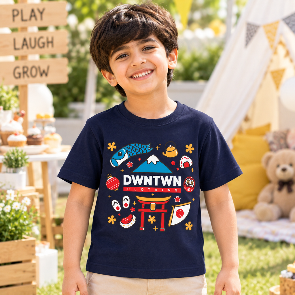 Downtown Kids - Soft Organic Cotton Printed Navy T-Shirt / Unisex