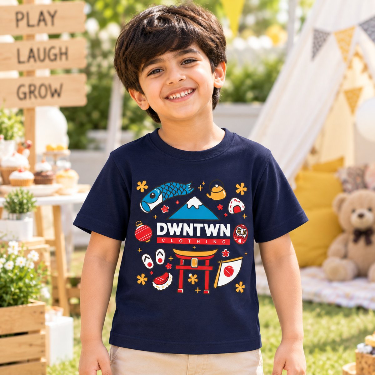 Downtown Kids - Soft Organic Cotton Printed Navy T-Shirt / Unisex