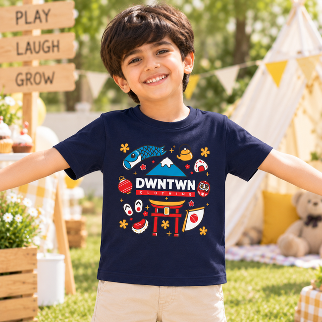 Downtown Kids - Soft Organic Cotton Printed Navy T-Shirt / Unisex