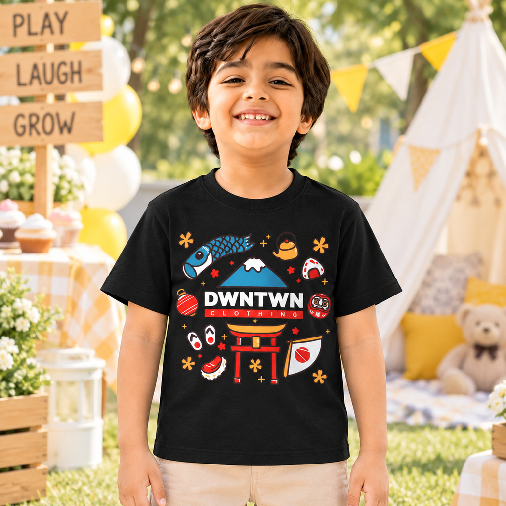 Downtown Kids - Soft Organic Cotton Printed Black T-Shirt / Unisex