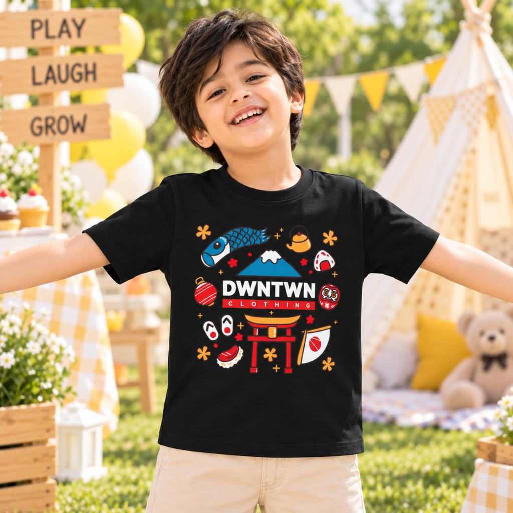 Downtown Kids - Soft Organic Cotton Printed Black T-Shirt / Unisex