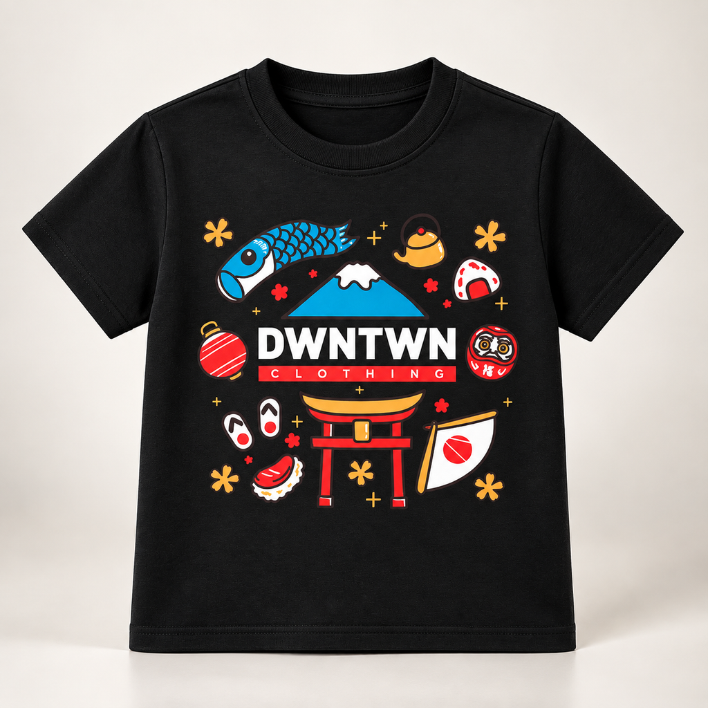 Downtown Kids - Soft Organic Cotton Printed Black T-Shirt / Unisex