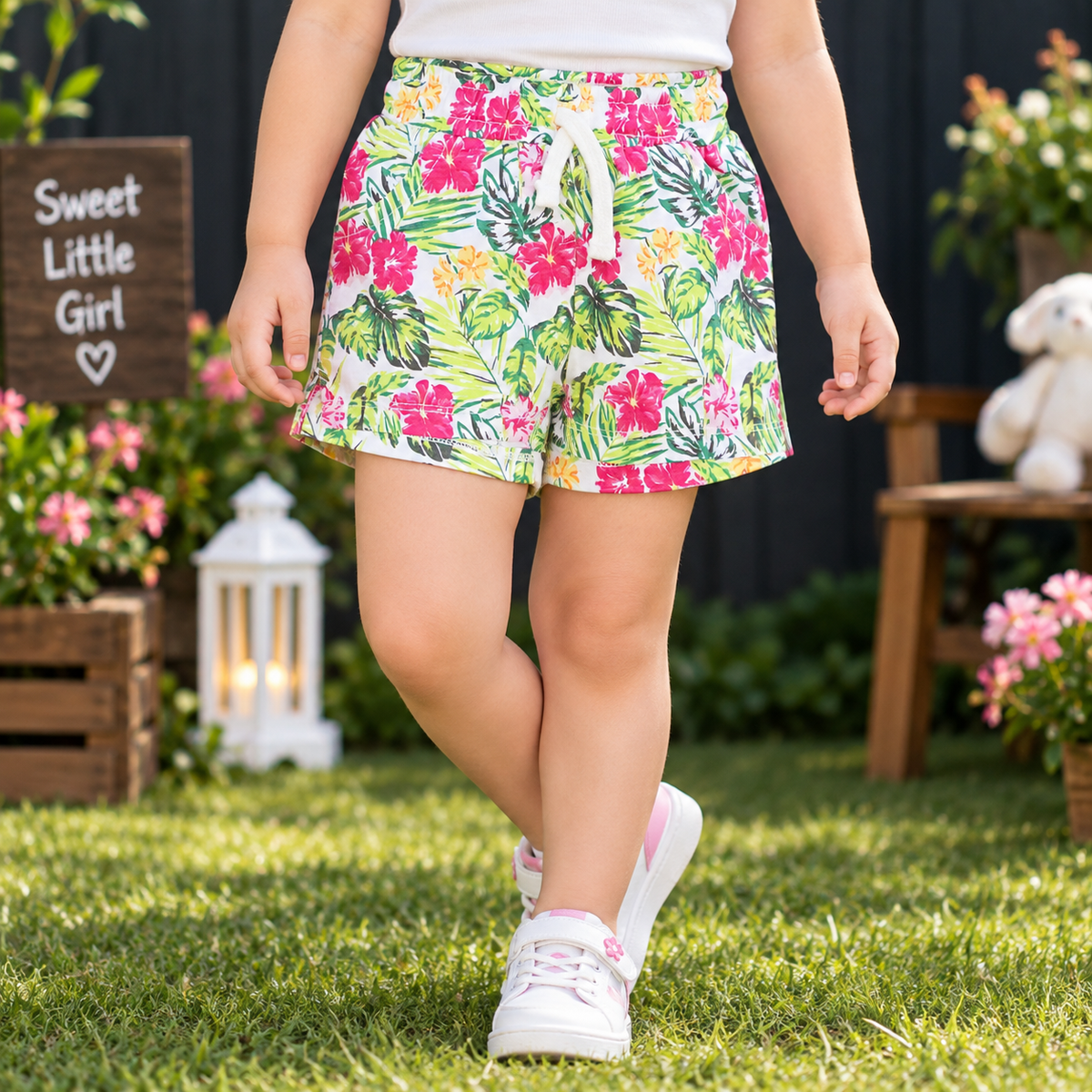 Minnie Minors / Multicolor Floral Printed Soft Organic Cotton Shorts / Side Pockets
