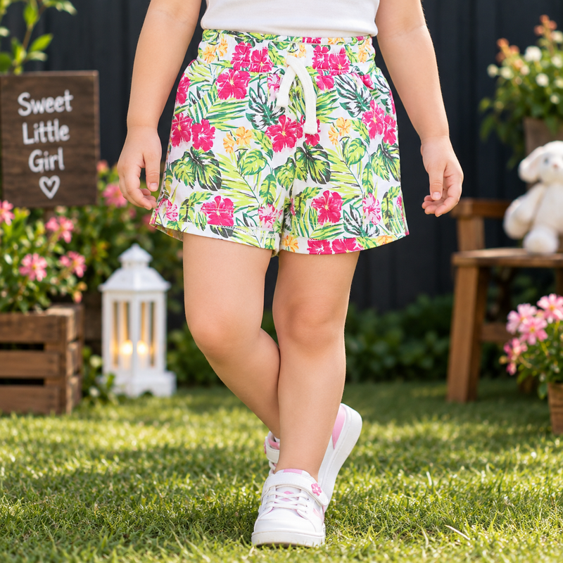 Minnie Minors / Multicolor Floral Printed Soft Organic Cotton Shorts / Side Pockets