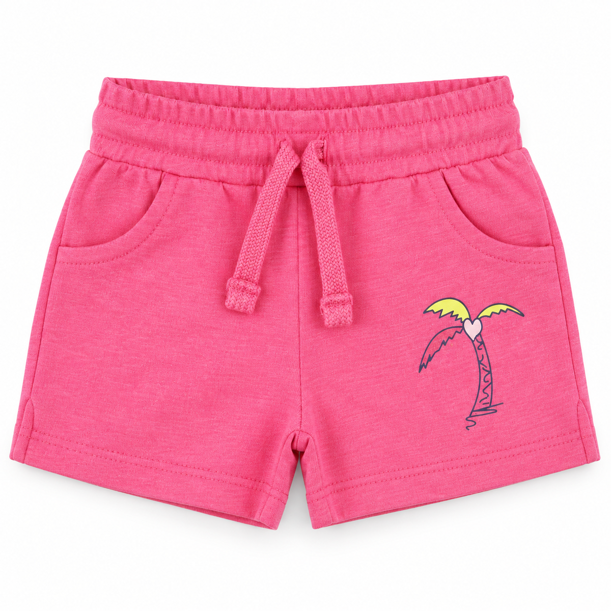 Minnie Minors / Front Palm Tree Printed Soft Organic Cotton Pink Shorts / Side Pockets