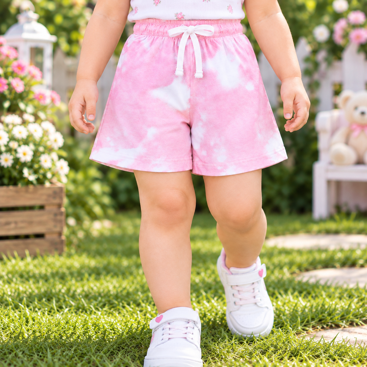 Minnie Minors / Tie & Die Design Soft Organic Cotton Light Pink Shorts