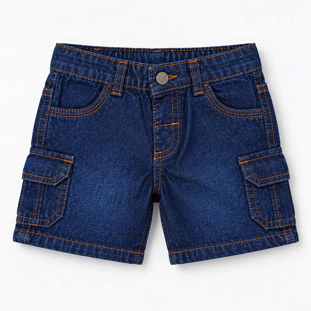 Minnie Minors / Unisex / Dark Blue Soft Denim Cargo Shorts / Front & Back Pockets