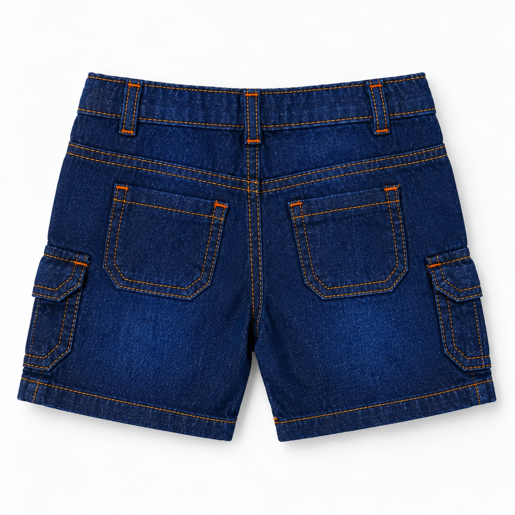 Minnie Minors / Unisex / Dark Blue Soft Denim Cargo Shorts / Front & Back Pockets