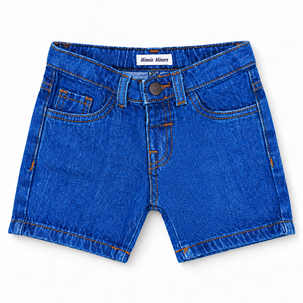Minnie Minors / Unisex / Blue Soft Denim Shorts / Front & Back Pockets
