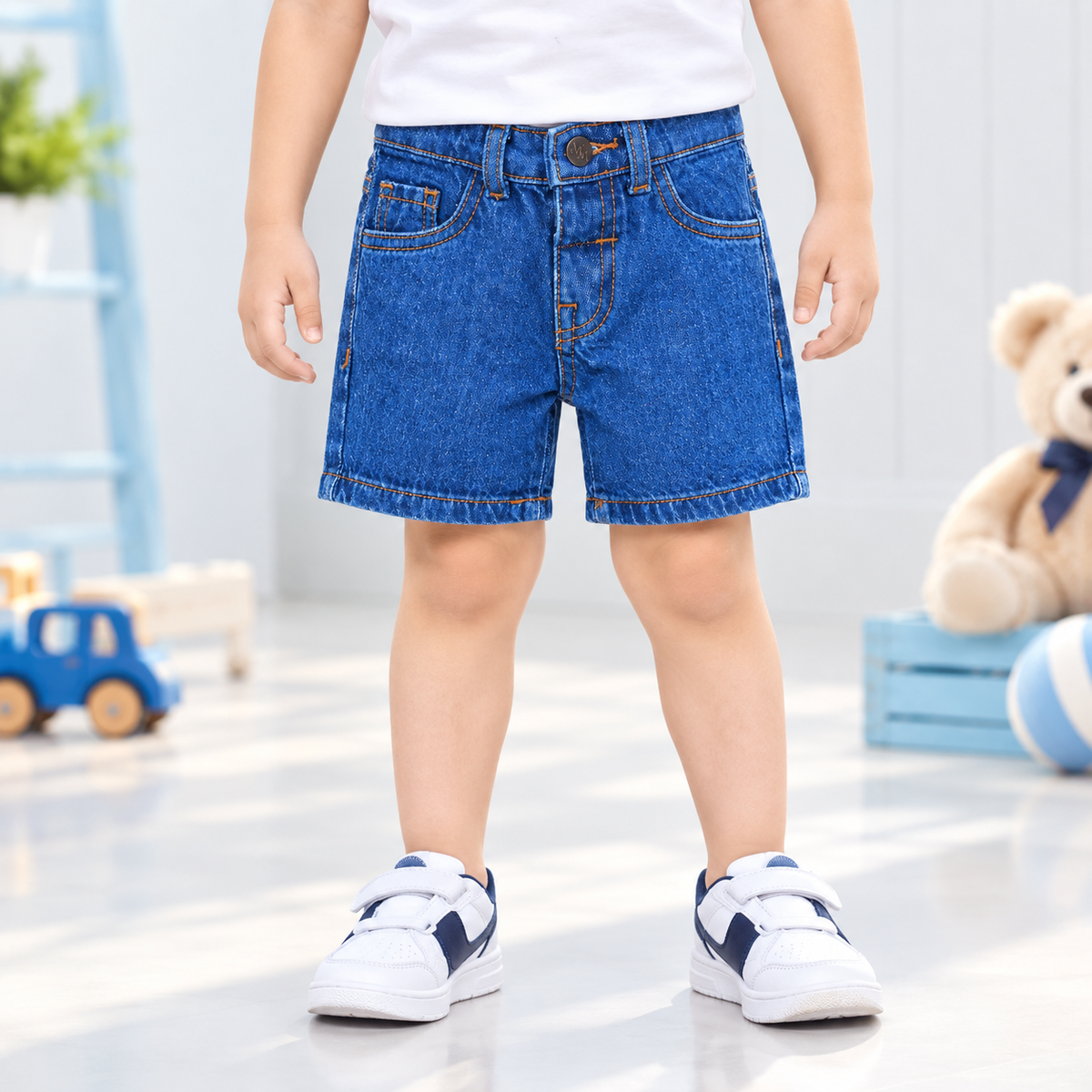 Minnie Minors / Unisex / Blue Soft Denim Shorts / Front & Back Pockets