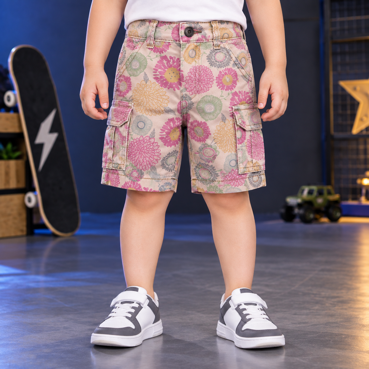 Juniors / Imported / Unisex Pure Cotton Floral printed Shorts-Front & Back Pockets