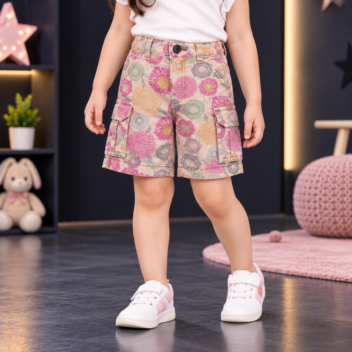 Juniors / Imported / Unisex Pure Cotton Floral printed Shorts-Front & Back Pockets