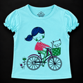 Minnie Craft / Soft Cotton Girl Ride Bicycle Printed Sky Blue T-Shirt Frilled Armholes