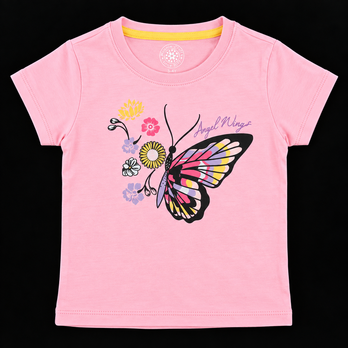 Minnie Craft / Soft Cotton Butterfly Puff Printed Light Pink T-Shirt