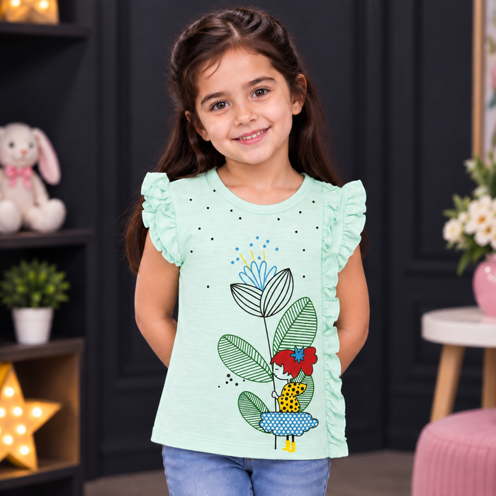 Minnie Craft Soft Stretchable Organic Cotton Front printed & Frilled Line Shirt with frilled Armholes