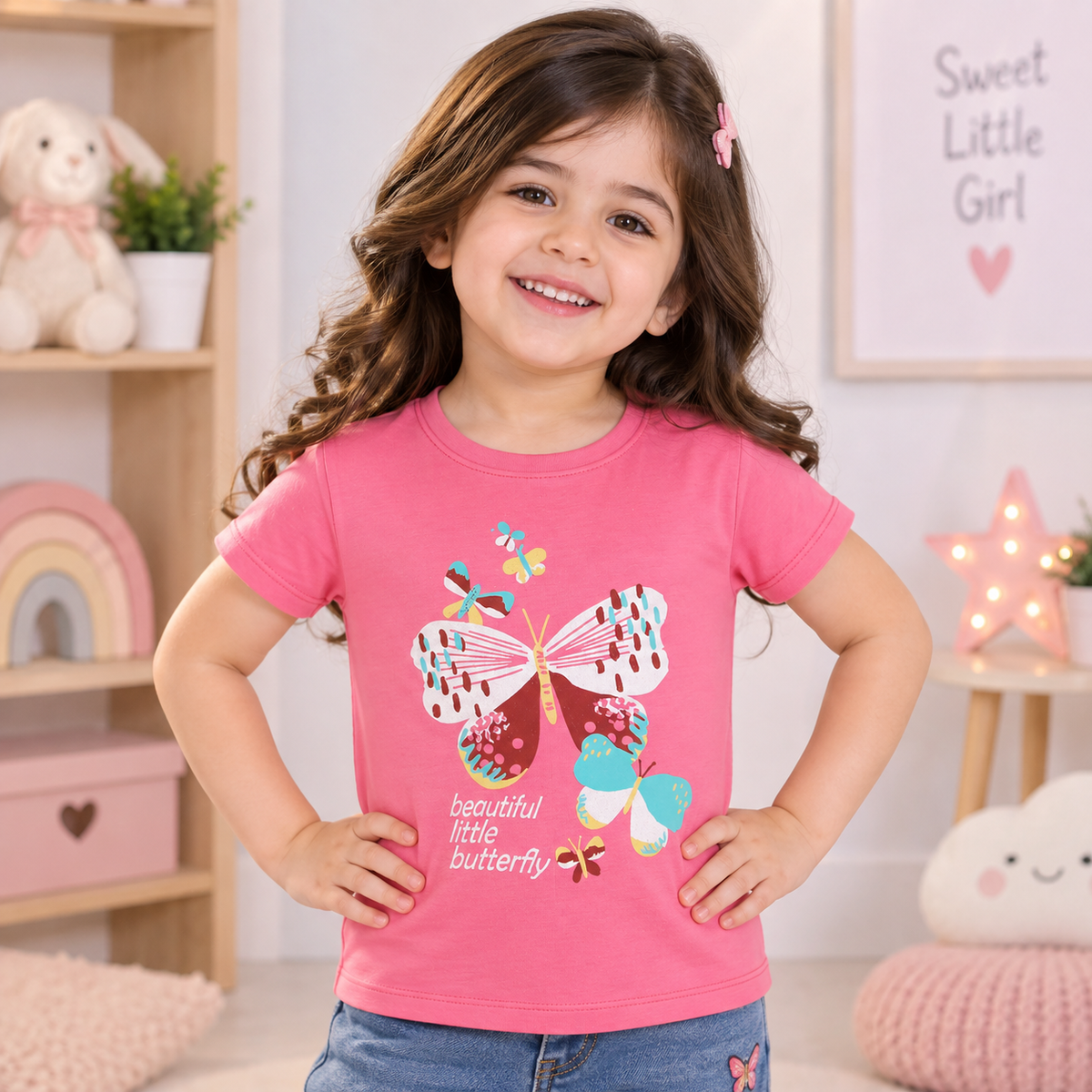 Minnie Craft / Soft Cotton Butterflies Printed Light Pink T-Shirt