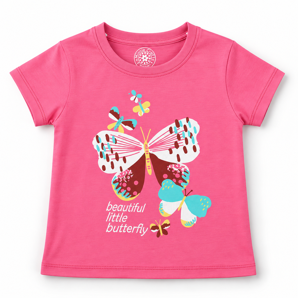 Minnie Craft / Soft Cotton Butterflies Printed Light Pink T-Shirt
