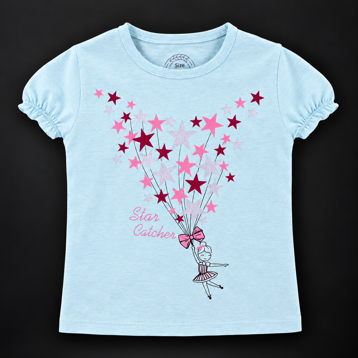 Minnie Craft Organic Soft Cotton 'Star Catcher' Printed Sea Blue T-Shirt Frilled Armholes