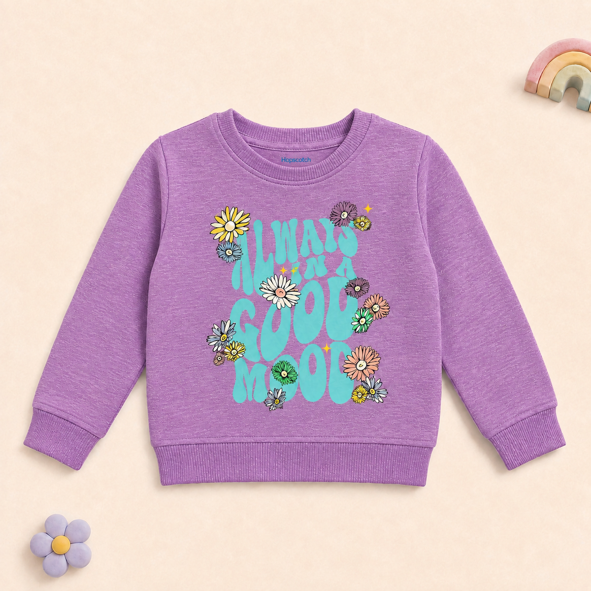 HopScotch-Kids / Girls 'Always In A Good Mood' Print Design Soft Sweatshirt