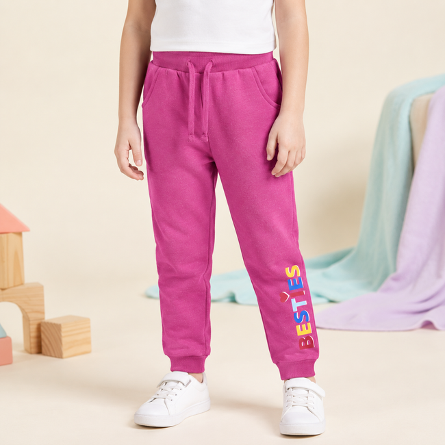 Girls Winter Jogger Pink Jogger Pants 'Besties' Printed / Mars Kids