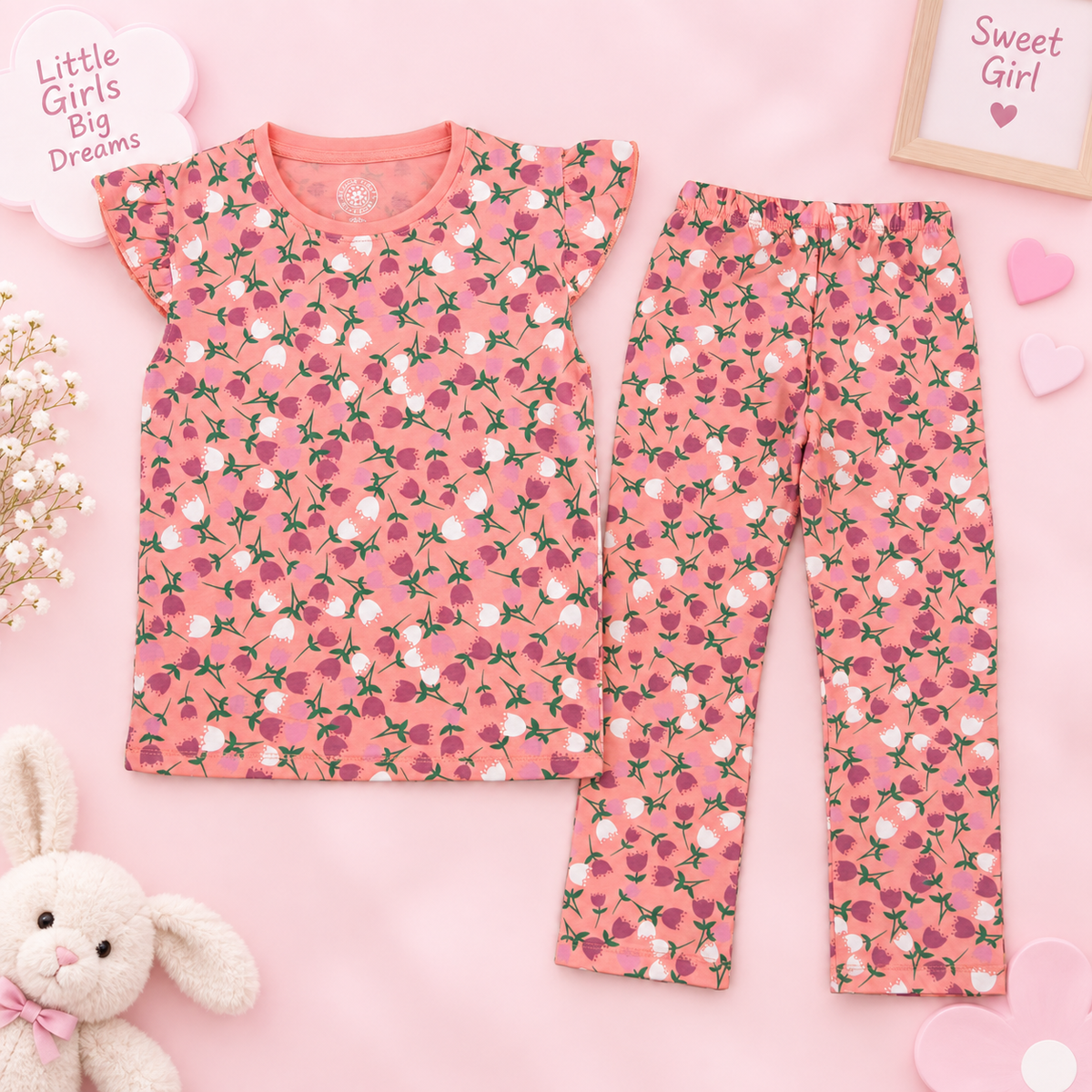 Minnie Craft / Soft Cotton All Over Printed Floral Light Pink 2 pc set