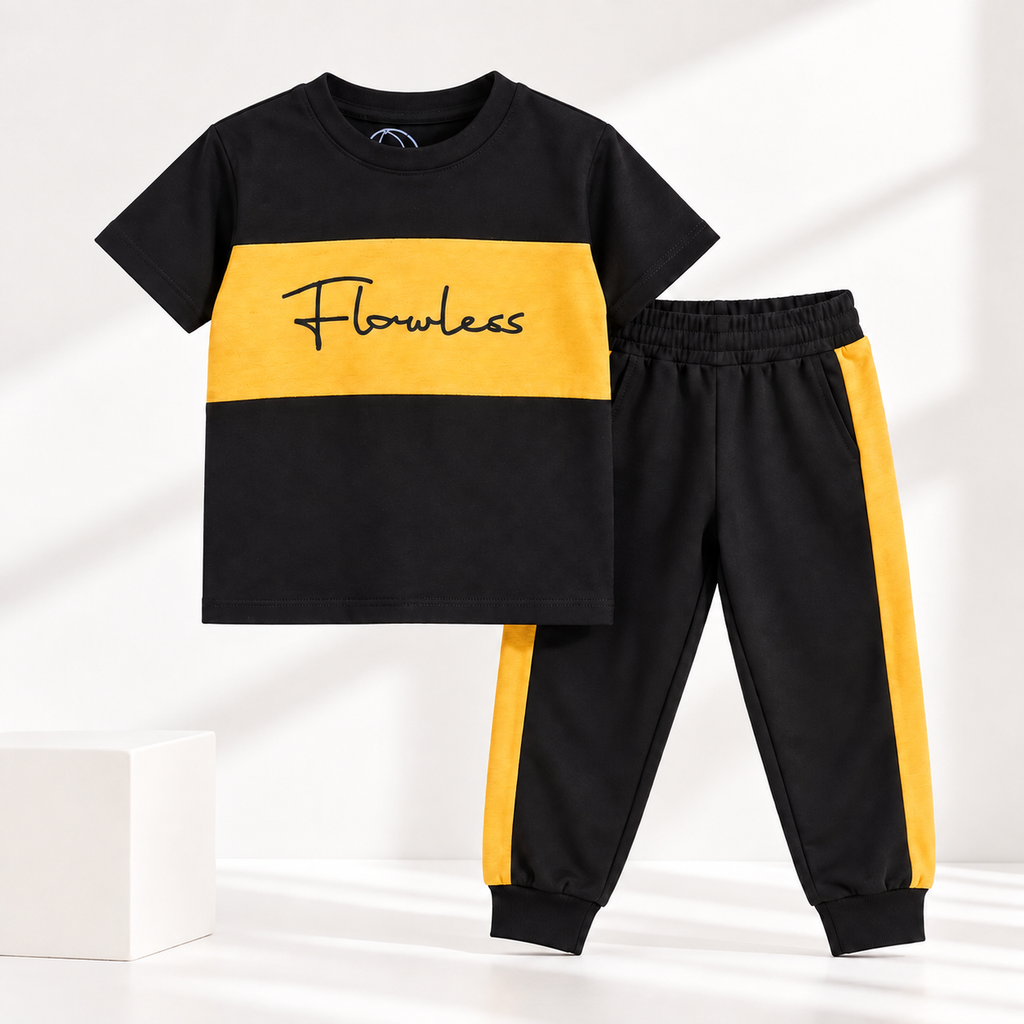 Funsies / Soft Cotton 'Flawless' Printed Black & Yellow 2 pc set