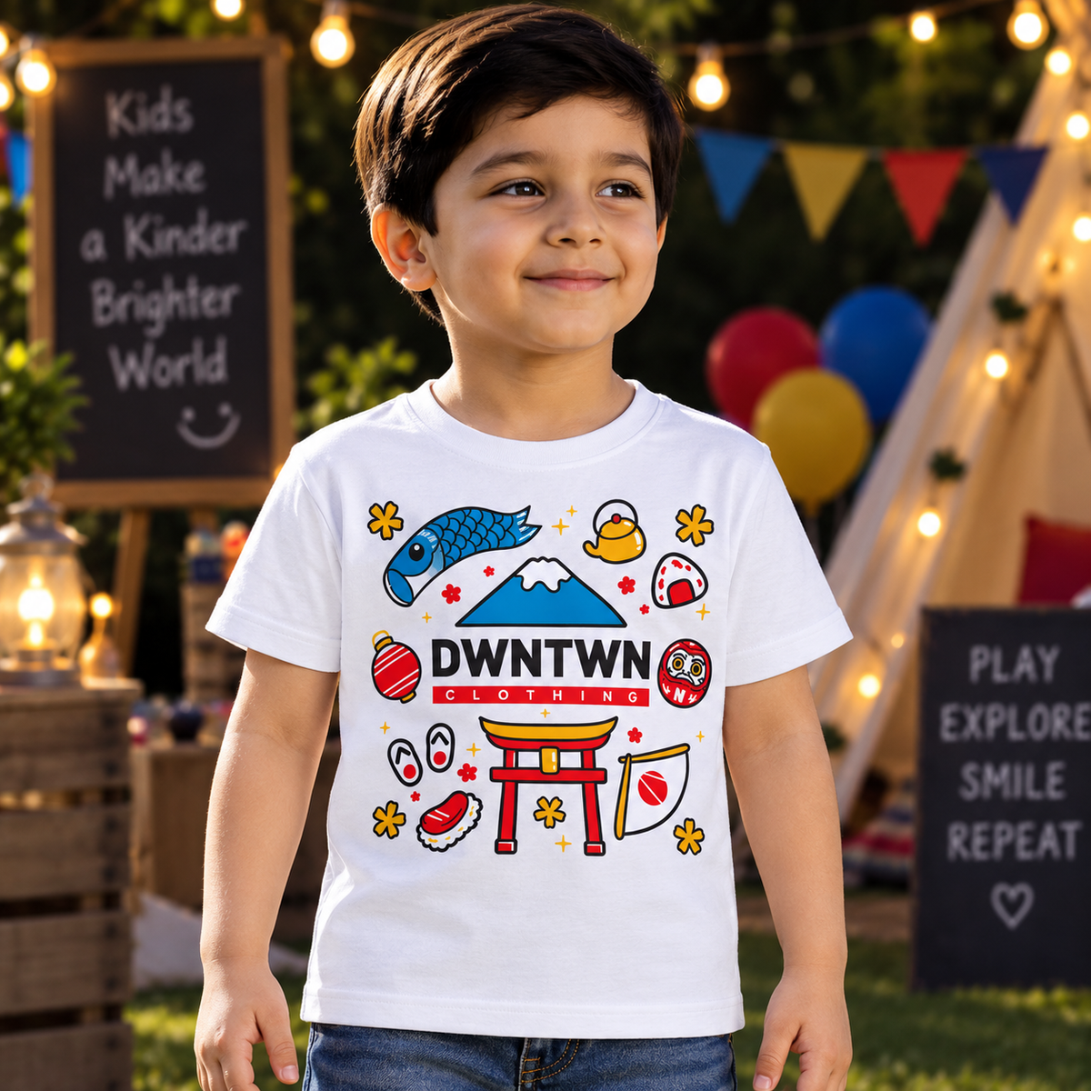 Downtown Kids - Soft Organic Cotton Printed White T-Shirt / Unisex