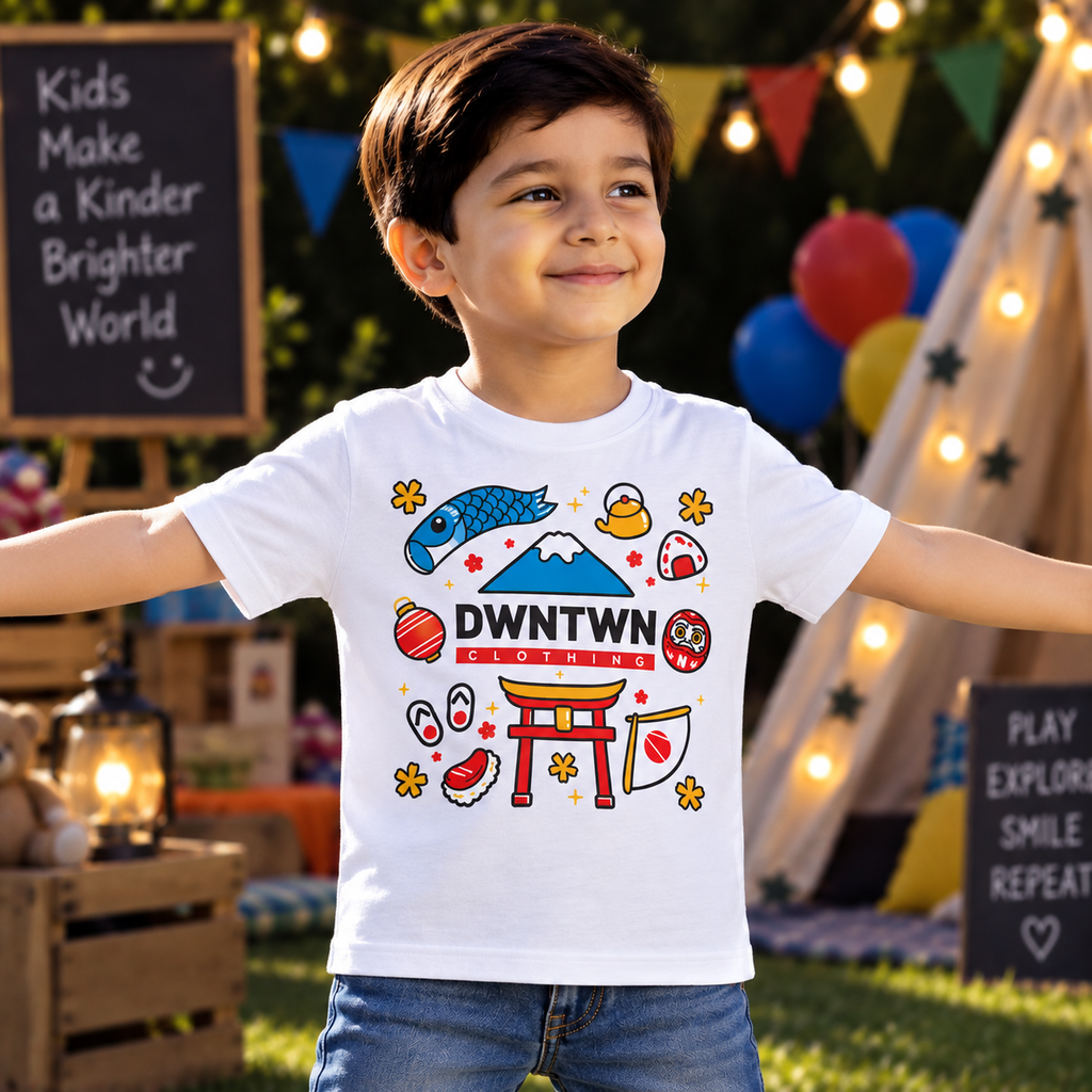 Downtown Kids - Soft Organic Cotton Printed White T-Shirt / Unisex