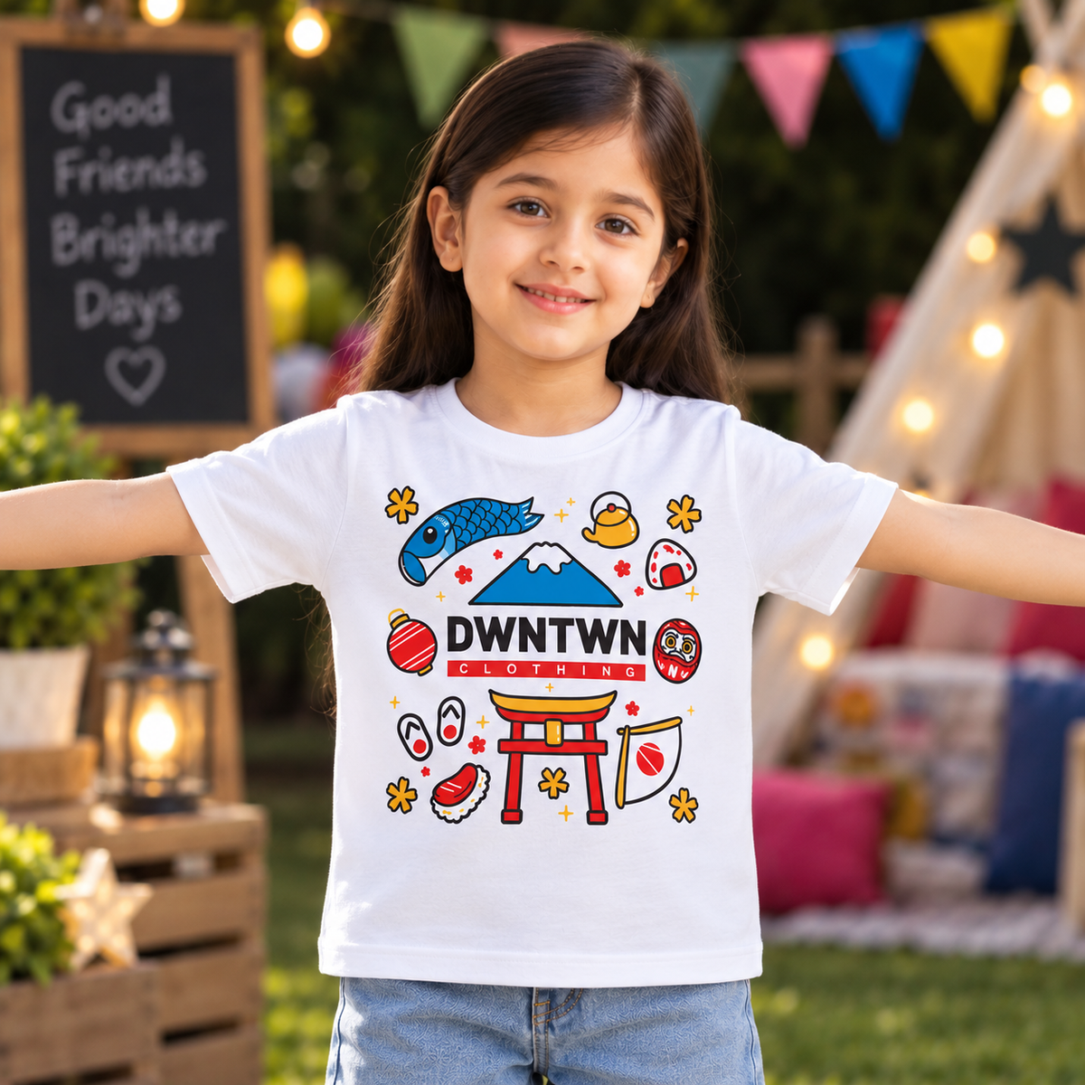 Downtown Kids - Soft Organic Cotton Printed White T-Shirt / Unisex