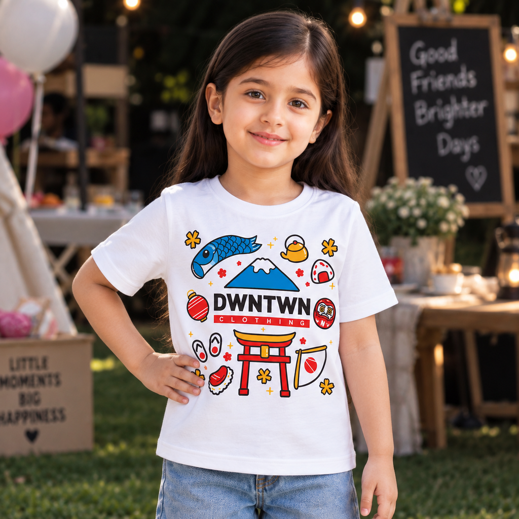 Downtown Kids - Soft Organic Cotton Printed White T-Shirt / Unisex
