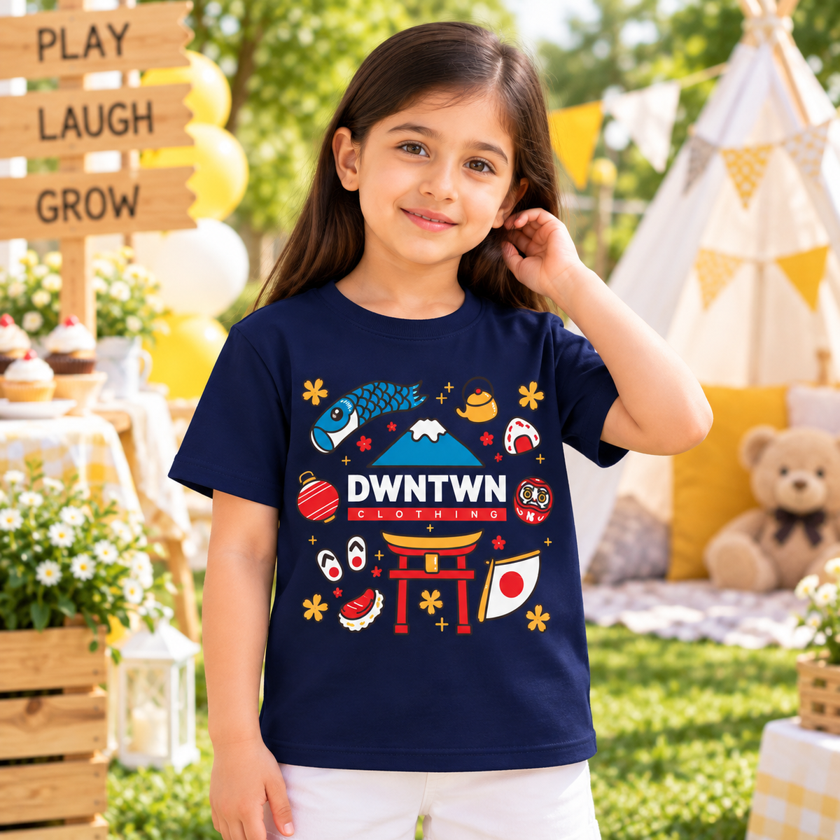 Downtown Kids - Soft Organic Cotton Printed Navy T-Shirt / Unisex
