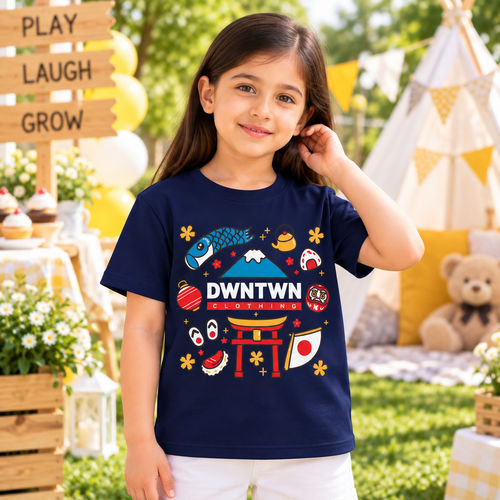 Downtown Kids - Soft Organic Cotton Printed Navy T-Shirt / Unisex