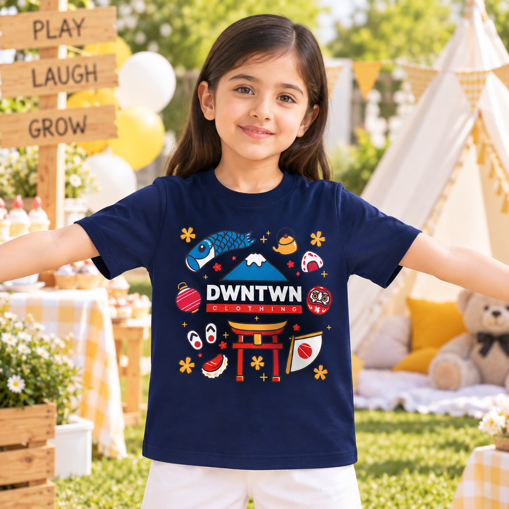 Downtown Kids - Soft Organic Cotton Printed Navy T-Shirt / Unisex