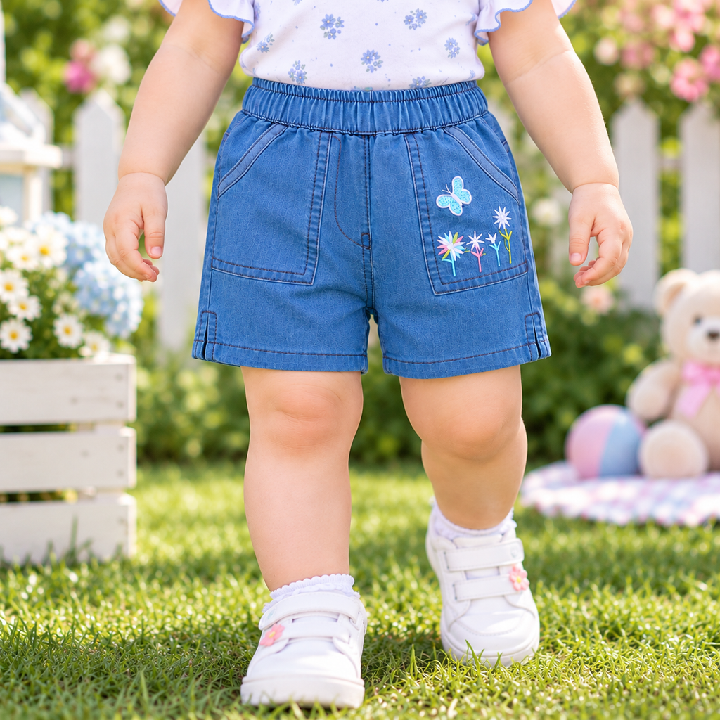 Minnie Minors / Infants Floral Embroidered Soft Light Weight Cotton Shorts