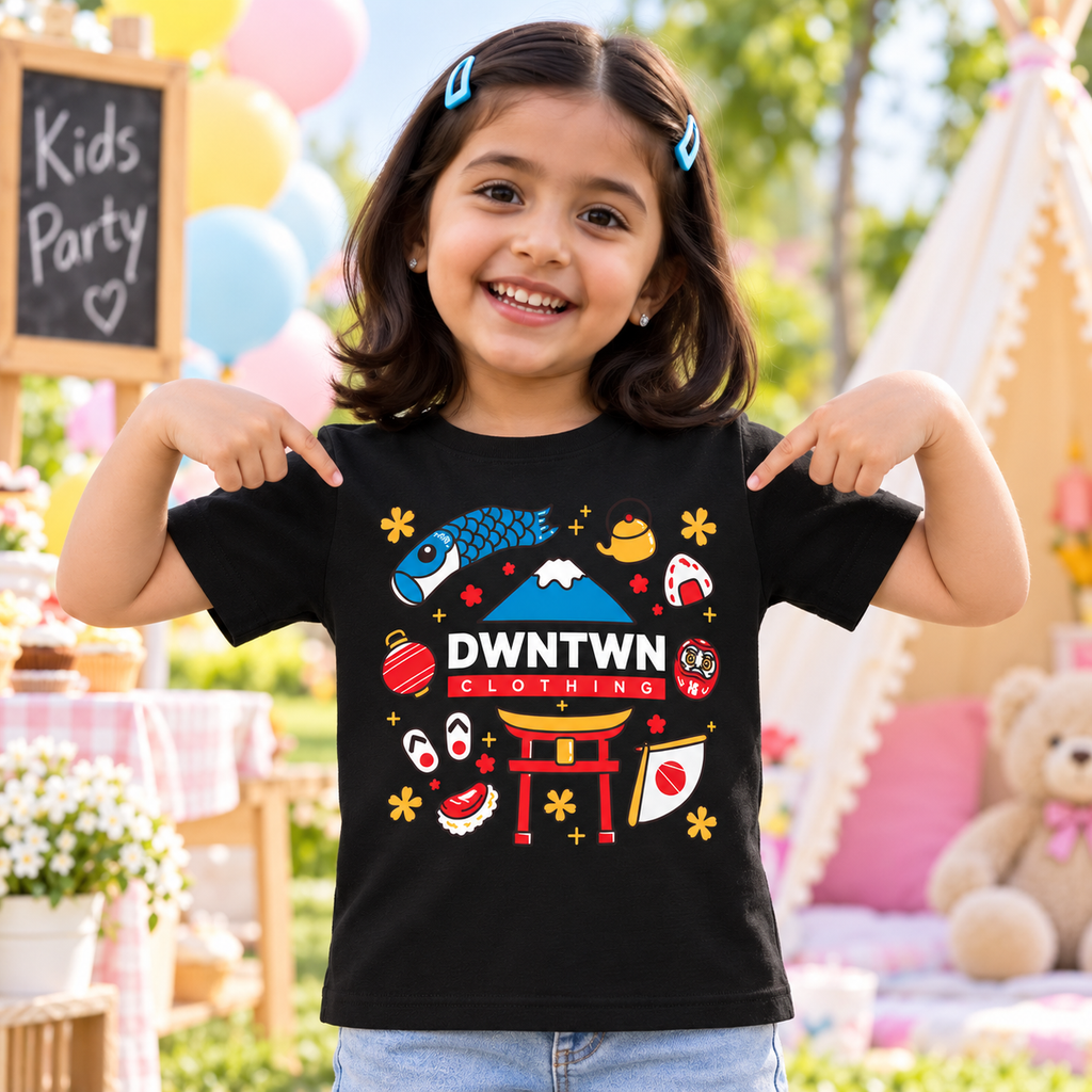 Downtown Kids - Soft Organic Cotton Printed Black T-Shirt / Unisex
