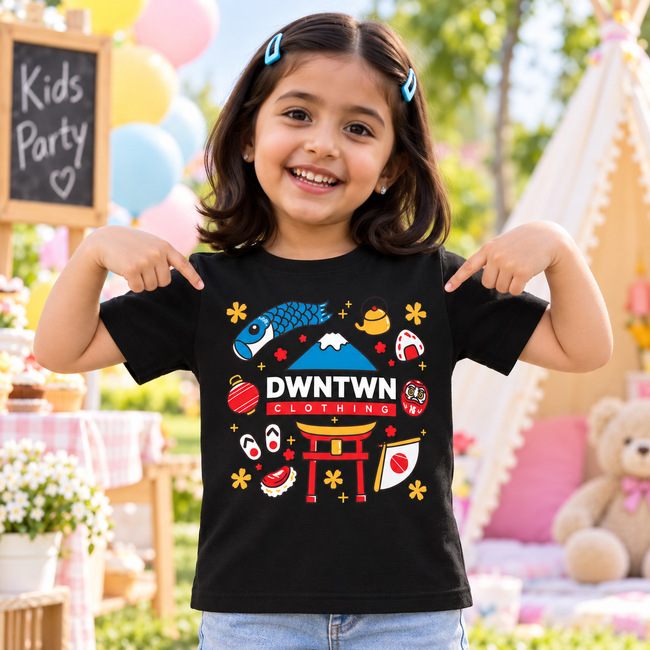 Downtown Kids - Soft Organic Cotton Printed Black T-Shirt / Unisex