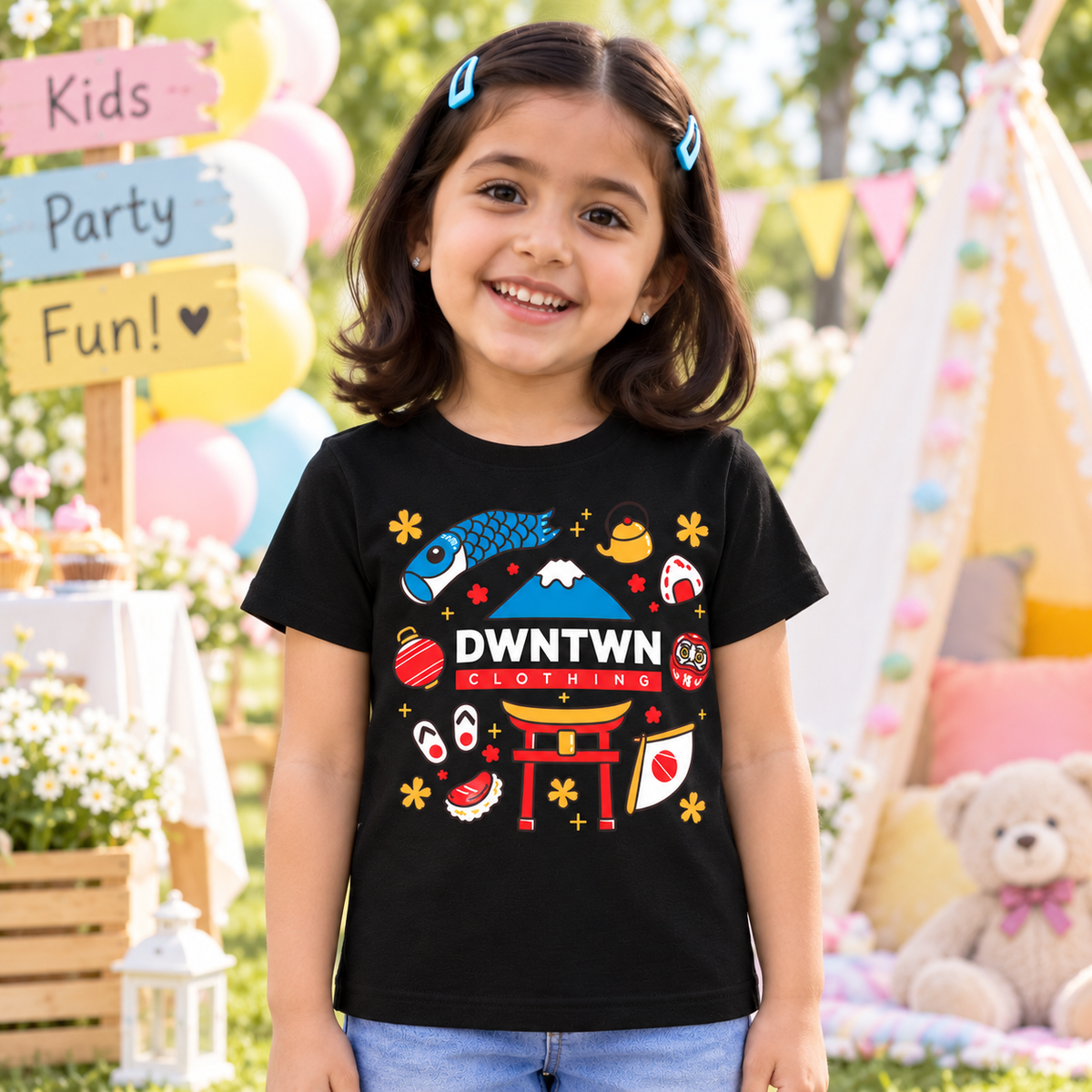 Downtown Kids - Soft Organic Cotton Printed Black T-Shirt / Unisex