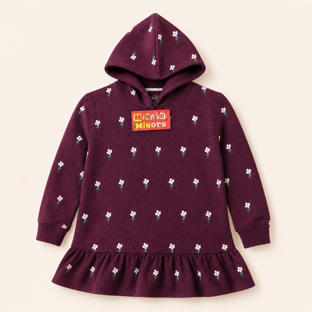 Minnie Minors Maroon Bottom Frilled Hoodie / Floral Prints