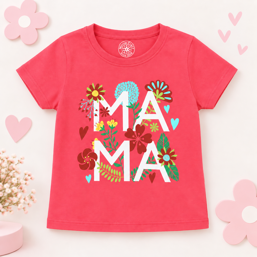Minnie Craft / Soft Cotton 'MAMA' Print Design Light Pink T-Shirt