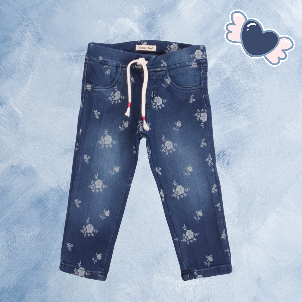 Minnie Craft / Girls stretchable soft Jeans printed design dark blue pant