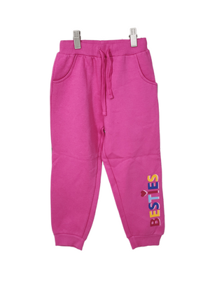 Minnie Minors / Girls Pink Printed 'Besties' Design Cotton Fleece Trouser Front laces