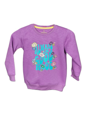 HOPSCOTCH / Girls Violet Pink Printed - Knitted Cotton Fleece Sweatshirt